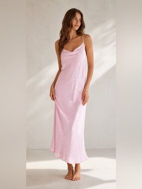 Altar'd State Womens XL Blush Pink Satin Jacquard Cowl Slip Maxi Dress NWT